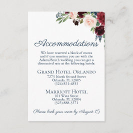 Navy Marsala Bloemen Bruiloft Accommodaties Kaarte Informatiekaartje
