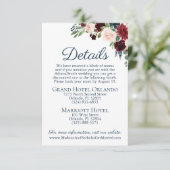 Navy Marsala Bloemen Bruiloft Details Kaart Insert (Staand voorkant)