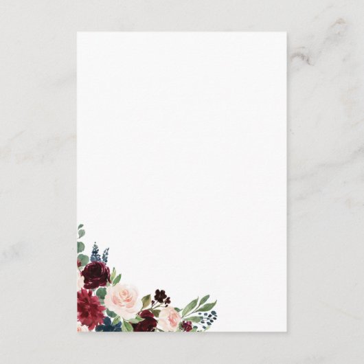 Navy Marsala Bloemen Bruiloft Details Kaart Insert (Achterkant)