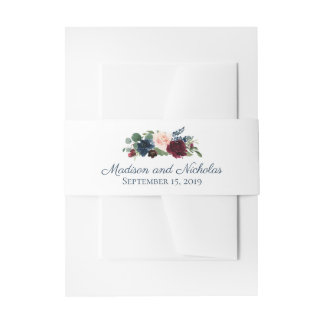 Navy Marsala Bloemen Bruiloft Envelop Belly Band Uitnodigingen Wikkel
