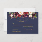 Navy Marsala Bloemen Bruiloft RSVP Kaart (Voorkant)