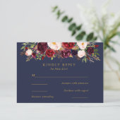 Navy Marsala Bloemen Bruiloft RSVP Kaart (Staand voorkant)