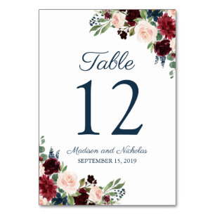 Navy Marsala Bloemen Bruiloft Tafel Aantal Kaarten