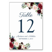 Navy Marsala Bloemen Bruiloft Tafel Aantal Kaarten (Voorkant)