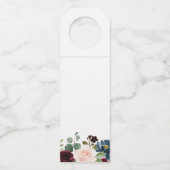 Navy Marsala Bloemen Bruiloft Wijnfles Hanger Labe (Achterkant)