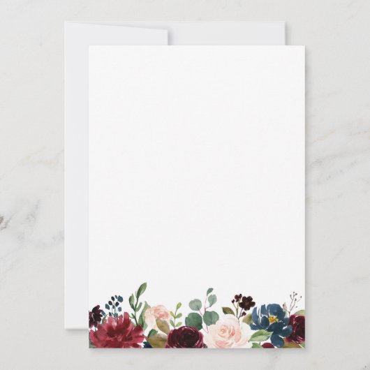 Navy Marsala Bloemen repetitie diner uitnodigingen (Achterkant)