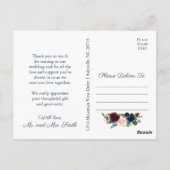 Navy Marsala Bloemenbruiloft Dank u Briefkaarten (Achterkant)
