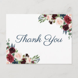 Navy Marsala Bloemenbruiloft Dank u Briefkaarten