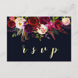 Navy Marsala Boho Bloemen Herfst Bruiloft RSVP-kaa RSVP Kaartje