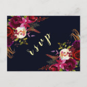 Navy Marsala Boho Bloemen Herfst bruiloft RSVP Uitnodiging Briefkaart (Voorkant)