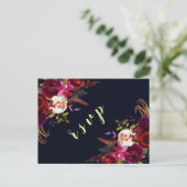 Navy Marsala Boho Bloemen Herfst bruiloft RSVP Uitnodiging Briefkaart (Staand voorkant)