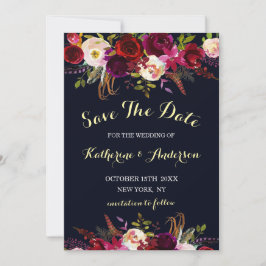Navy Marsala Boho Floral Wedding Save the Date