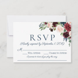 Navy Marsala Bruiloft RSVP Kaarten met Song Choice