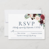 Navy Marsala Bruiloft RSVP Kaarten met Song Choice (Voorkant)