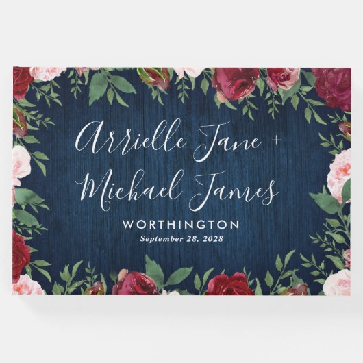 Navy Marsala Country Rustiek Bruiloft Gastenboek (Voorkant)