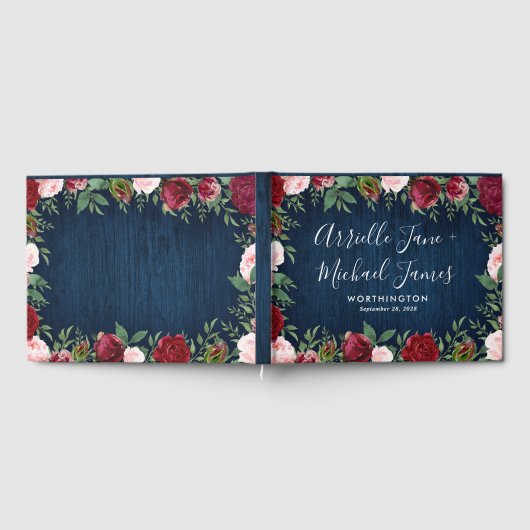 Navy Marsala Country Rustiek Bruiloft Gastenboek (Volledig)