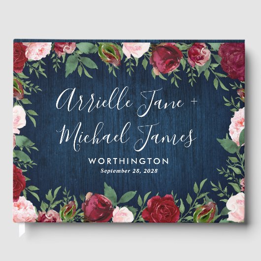 Navy Marsala Country Rustiek Bruiloft Gastenboek (Voorkant)