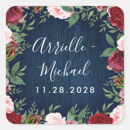 Navy Marsala Country Rustieke bruiloft gunst Stick Vierkante Sticker