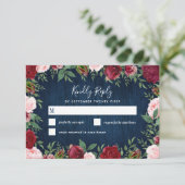 Navy Marsala Country Rustieke Bruiloft RSVP Kaarte (Staand voorkant)