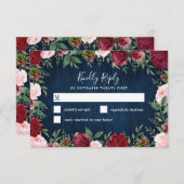 Navy Marsala Country Rustieke Bruiloft RSVP Kaarte (Voorkant / Achterkant)