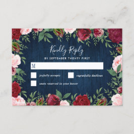 Navy Marsala Country Rustieke Bruiloft RSVP Kaarte Kaartje