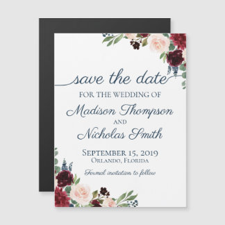 Navy Marsala Floral Save the Date Magneten