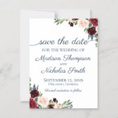 Navy Marsala Floral Save the Date Magneten (Voorkant)