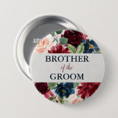 Navy & Marsala Floral Shabby Chic Brother of Groom Ronde Button 7,6 Cm (Voorkant /achterkant)