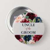 Navy & Marsala Floral Shabby Chic oom of Groom Ronde Button 7,6 Cm (Voorkant /achterkant)