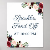 Navy Marsala Floral Sparkler stuurt Poster uit (Voorkant)