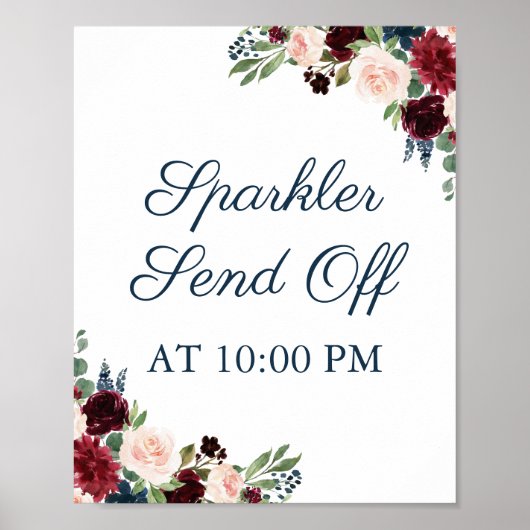 Navy Marsala Floral Sparkler stuurt Poster uit (Voorkant)