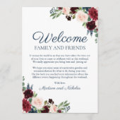 Navy Marsala Floral Wedding Hotel Welkom Kaarten (Voorkant)