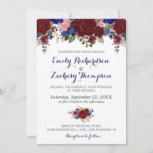 Navy Marsala Floral Wedding Invitation Kaart (Voorkant)