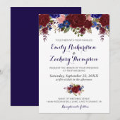Navy Marsala Floral Wedding Invitation Kaart (Voorkant / Achterkant)
