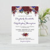 Navy Marsala Floral Wedding Invitation Kaart (Staand voorkant)
