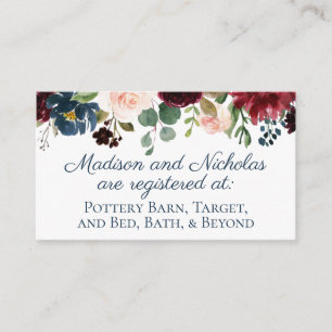 Navy Marsala Floral Wedding Registry Insert Kards Visitekaartje