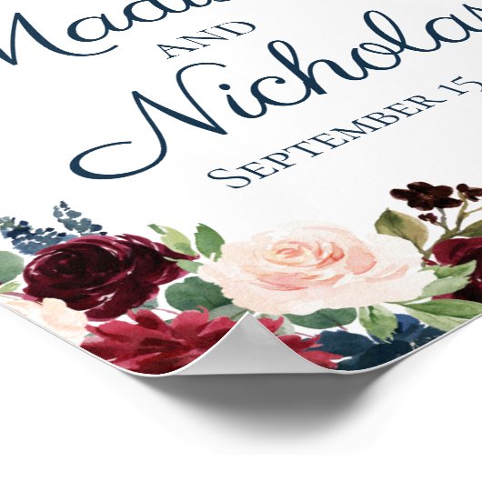 Navy Marsala Floral Wedding Welcome Sign Poster (Hoek)