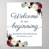 Navy Marsala Floral Welkom bij ons beginbord Poster (Voorkant)