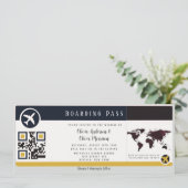 Navy Marsala Gold boarding Pass Wedding Invitation Kaart (Staand voorkant)