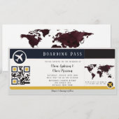 Navy Marsala Gold boarding Pass Wedding Invitation Kaart (Voorkant / Achterkant)