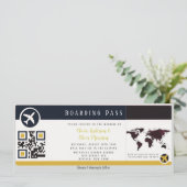 Navy Marsala Gold boarding Pass Wedding Invitation Kaart (Staand voorkant)