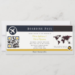 Navy Marsala Gold boarding Pass Wedding Invitation Kaart