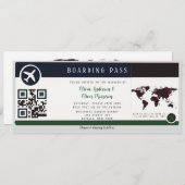 Navy Marsala Green Boarding Pass Wedding Invitatio Kaart (Voorkant / Achterkant)