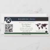Navy Marsala Green Boarding Pass Wedding Invitatio Kaart (Voorkant)