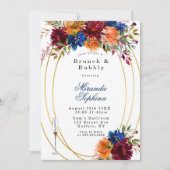 Navy Marsala Oranje Bloem Bruiloft & Bubbels Uitno Kaart (Voorkant)