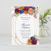 Navy Marsala Oranje Bloem Bruiloft & Bubbels Uitno Kaart (Staand voorkant)