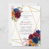 Navy Marsala Oranje Floral Bachelorette Kaart (Voorkant)