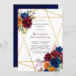 Navy Marsala Oranje Floral Bachelorette Kaart