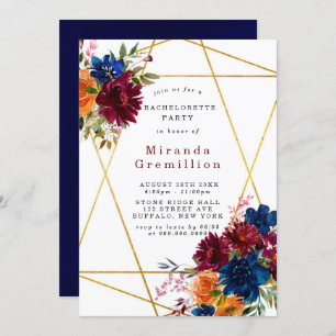 Navy Marsala Oranje Floral Bachelorette Kaart