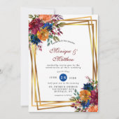 Navy Marsala Oranje Floral Geometric Wedding Invi Kaart (Voorkant)
